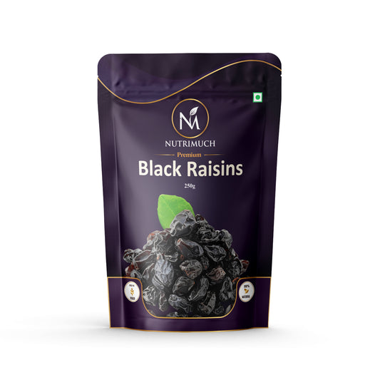 Nutrimuch Black Seedless Afghan Raisins (250g) - 100% Natural & Nutrient-Rich Kaali Kishmish