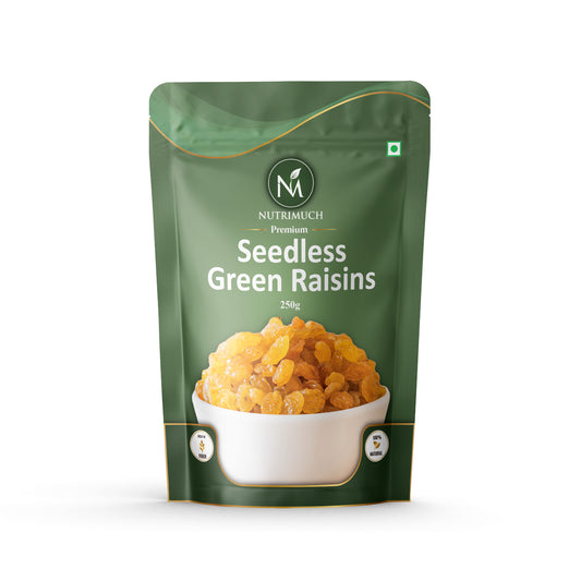 Nutrimuch Premium Green Seedless Raisins (250g) - Naturally Sweet & Long Size Kishmish